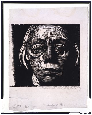 自画像、1923年（木版画、織り紙に触れた証拠）